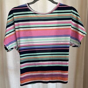Blue Blush Colorful Striped Short Sleeve Top